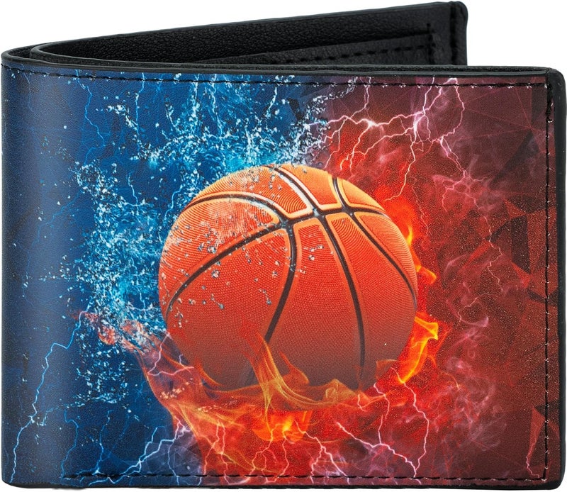 Fonwill Boys Wallet for Kids, Cool Basketball Bifold Rfid Blocking Leather Wallet 4 5 6 7 8 9 10 11 12 Ages, Novelty Kids Wallet with Zipper Coin Pocket for Boys Teen Girls Birthday Christmas Gifts - Image 1